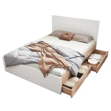 Lit double 140x200 cm en bois avec sommier à lattes et 2 tiroirs de rangement (sans matelas)