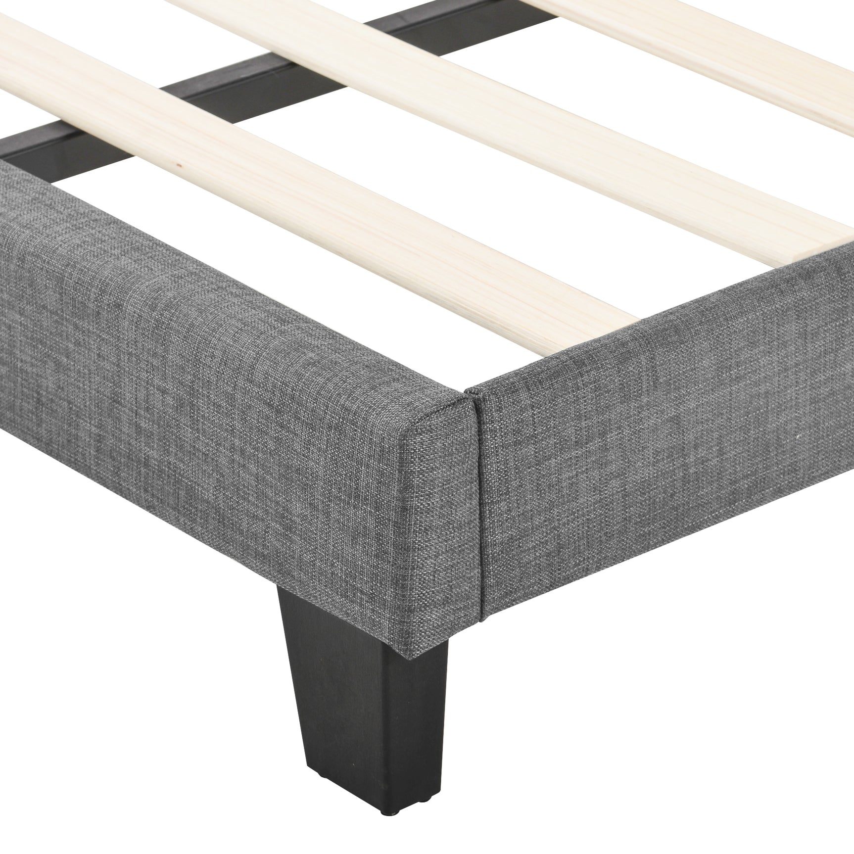 Lit double 140x200 cm en tissu gris avec tête de lit capitonnée et sommier à lattes inclus, design élégant et confortable (matelas non inclus)