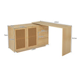 Bureau d'angle en L avec portes en cannage, table pivotante et espace de rangement