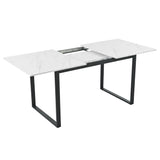 Ausziehbarer Esstisch 140/180 x 80 x 75 cm mit MDF-Platte in weißem Marmoreffekt und schwarzen Metallbeinen