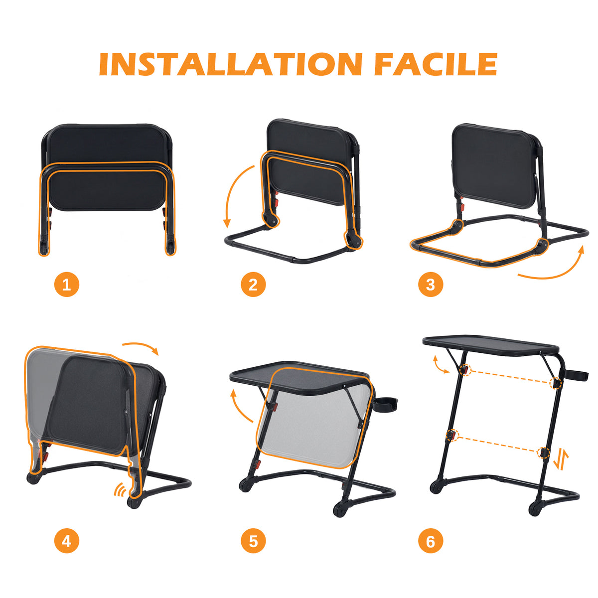 Foldable side table for laptop, adjustable sofa adjustable sofa with tilting tray and cup holder-baseline