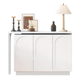 Bureau d'angle pivotant blanc en forme de L avec 3 placards de rangement