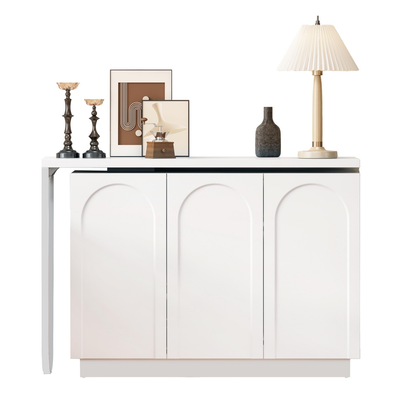 Bureau d'angle pivotant blanc en forme de L avec 3 placards de rangement