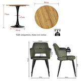 Ensemble de salle à manger de style scandinave composé d'une table ronde en chêne et de 2 fauteuils en tissu vert