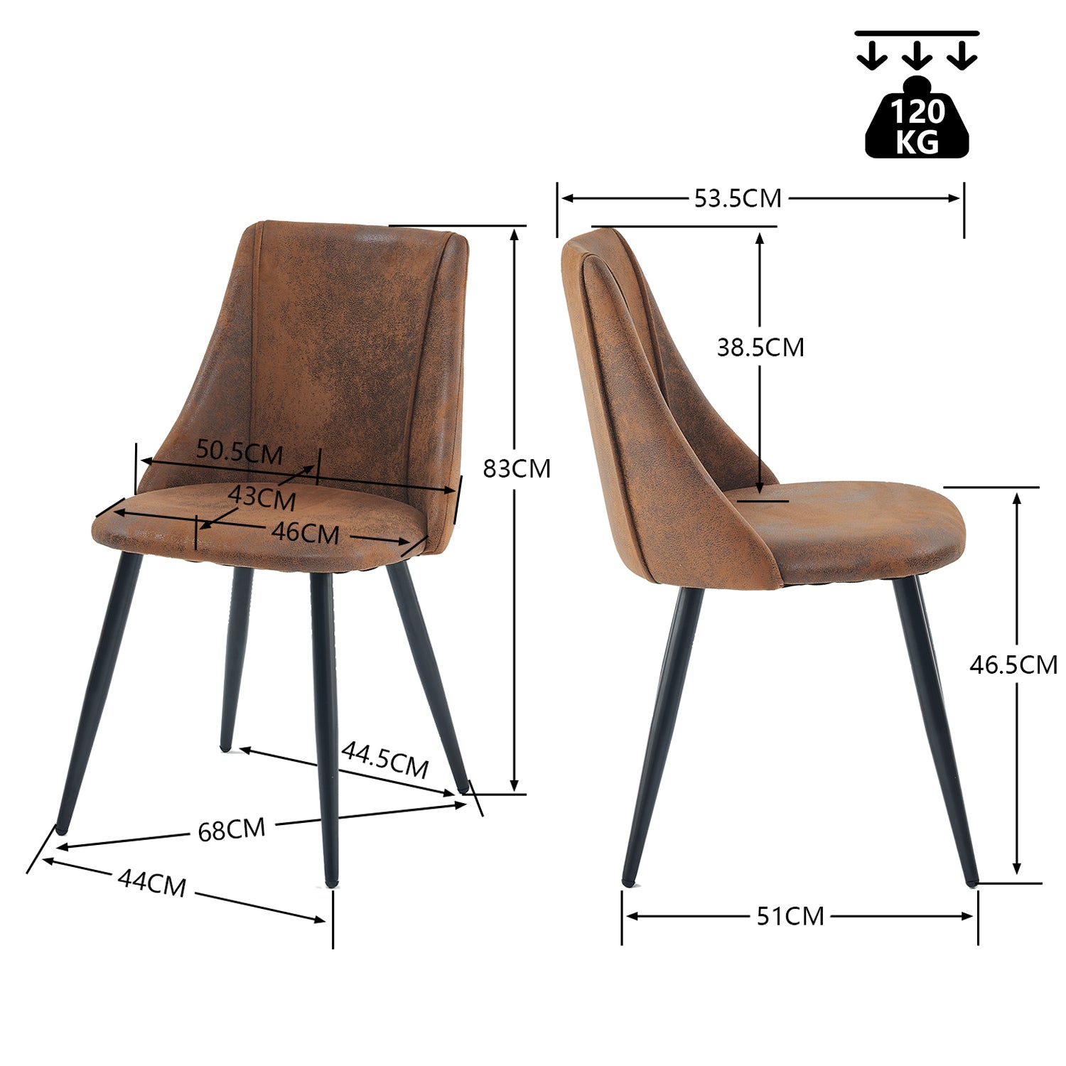 Ensemble table à manger extensible noire avec 6 fauteuils en suédine, style scandinave