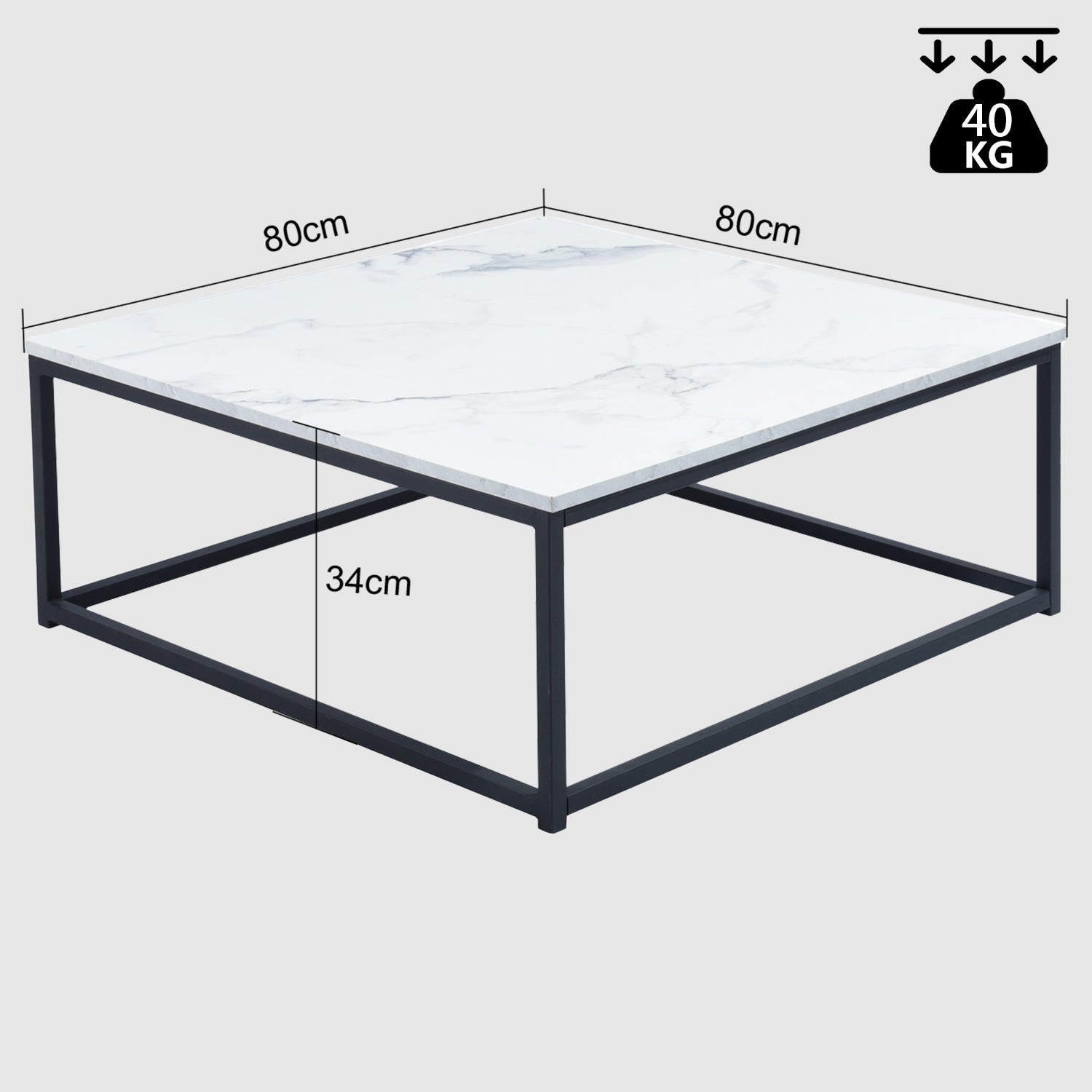 Zeitgenössischer Stil quadratischer Couchtisch, Marmoreffekt Holzschale, Black Metal Struktur - facto