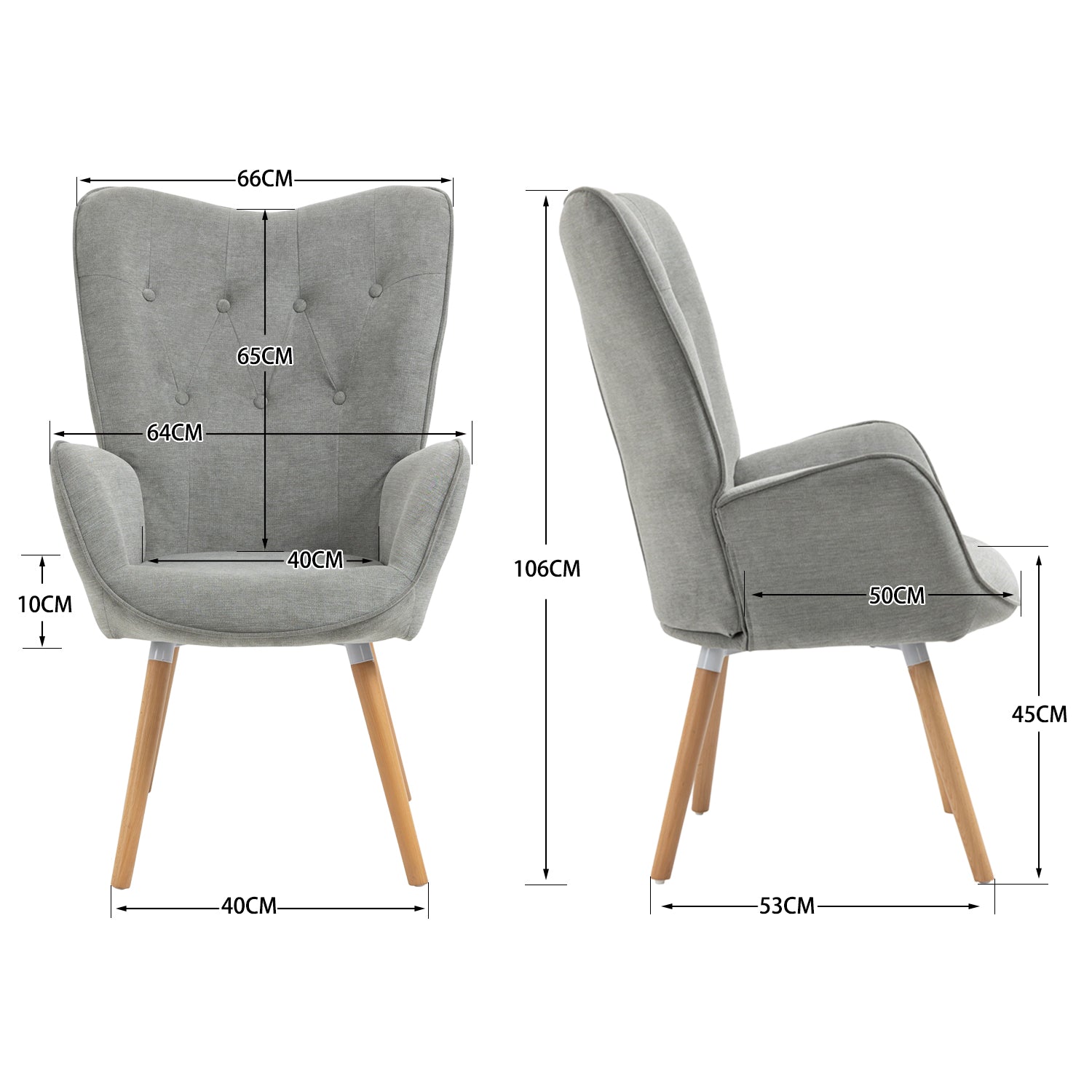 Fauteuil scandinave avec accoudoirs en tissu gris capitonné - KAS