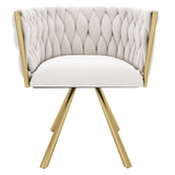 Lot de 4 chaises pivotantes de salle à manger en velours beige avec pieds en métal doré