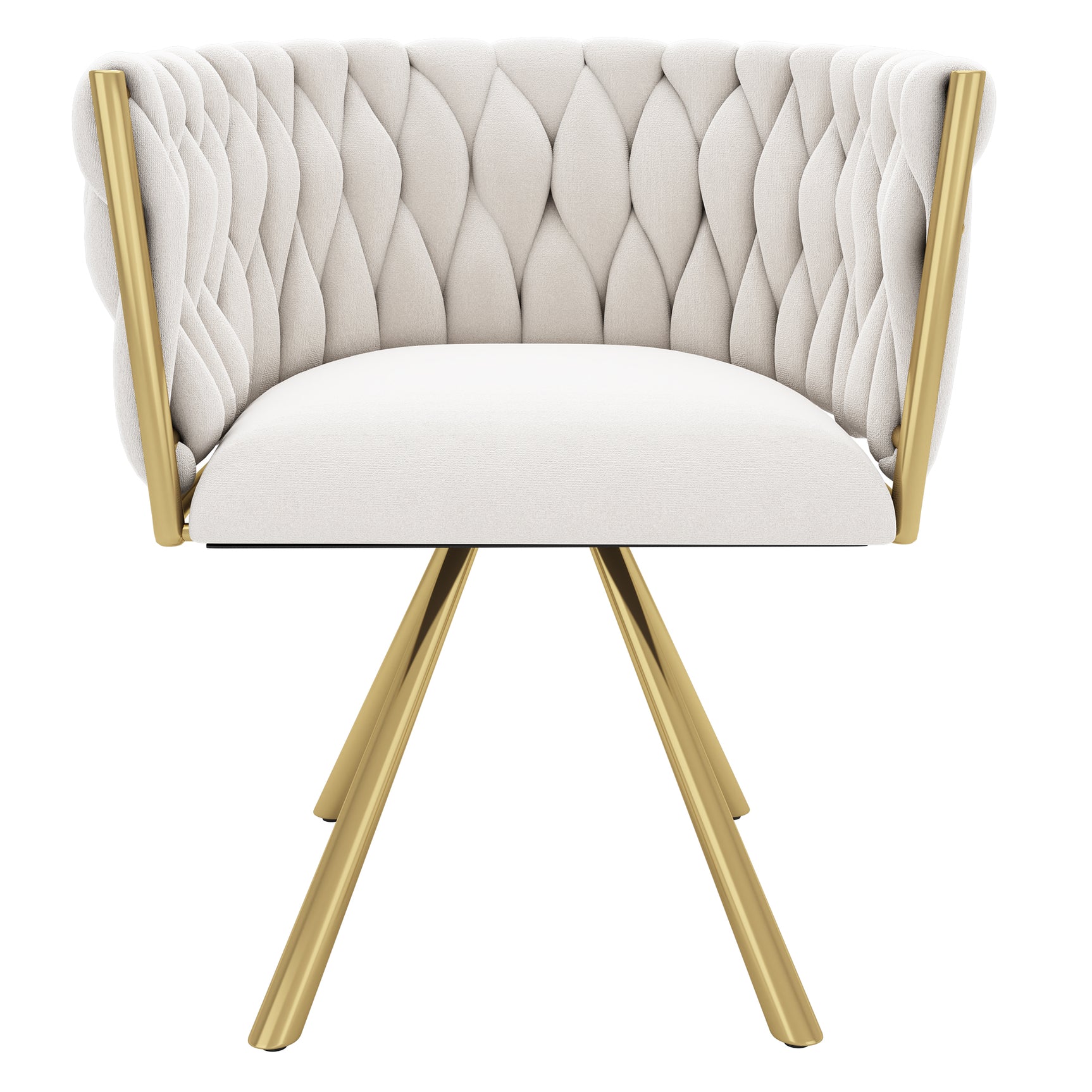 Lot de 4 chaises pivotantes de salle à manger en velours beige avec pieds en métal doré