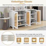 Modernes weißes Buffet in MDF mit 4 Pe -Rattan -Türen und Metallgriffen