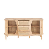 Buffet en bois avec portes coulissantes en cannage, 3 tiroirs et étagères réglables, plateau arrondi