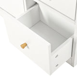 Meuble à chaussures blanc 119x24x122 cm avec 3 tiroirs basculants, tiroir de rangement, étagères réglables et banc rabattable