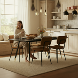 Round Table Table Table Table Timber Ø80 cm with 4 black velvet chairs, modern and comfortable style