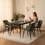 Ensemble de salle à manger comprenant une table extensible et 4 fauteuils avec accoudoirs en tissu vert