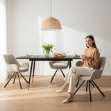 Ensemble de salle à manger comprenant une table extensible et 4 fauteuil en tissu beige