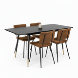 Round Table Table Table Table Timber Ø80 cm with 4 black velvet chairs, modern and comfortable style