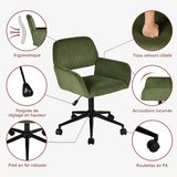 Ensemble avec table d’appoint noire pliable et fauteuil de bureau en velours côtelé vert olive âââââââ€?BASELINE & ROSS