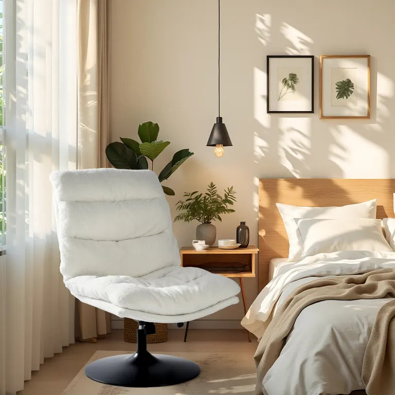 Fauteuil de loisirs réglable tissu mouton bouclette blanc pivotant à 360° - LAMBERY