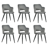 Lot de 6 chaises de salle à manger scandinaves avec accoudoirs en tissu résistant aux animaux et assise rembourrée, gris - AKANJI CC