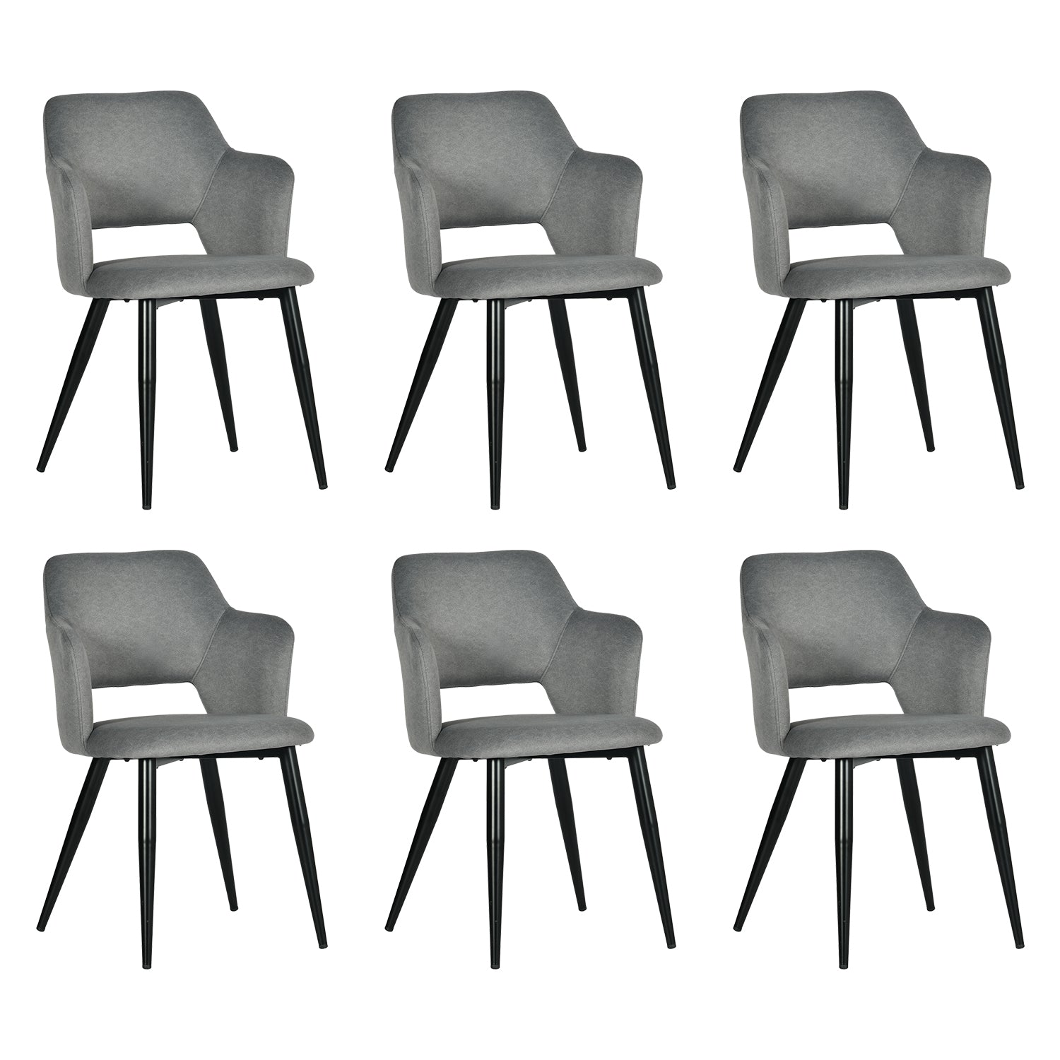 Lot de 6 chaises de salle à manger scandinaves avec accoudoirs en tissu résistant aux animaux et assise rembourrée, gris - AKANJI CC