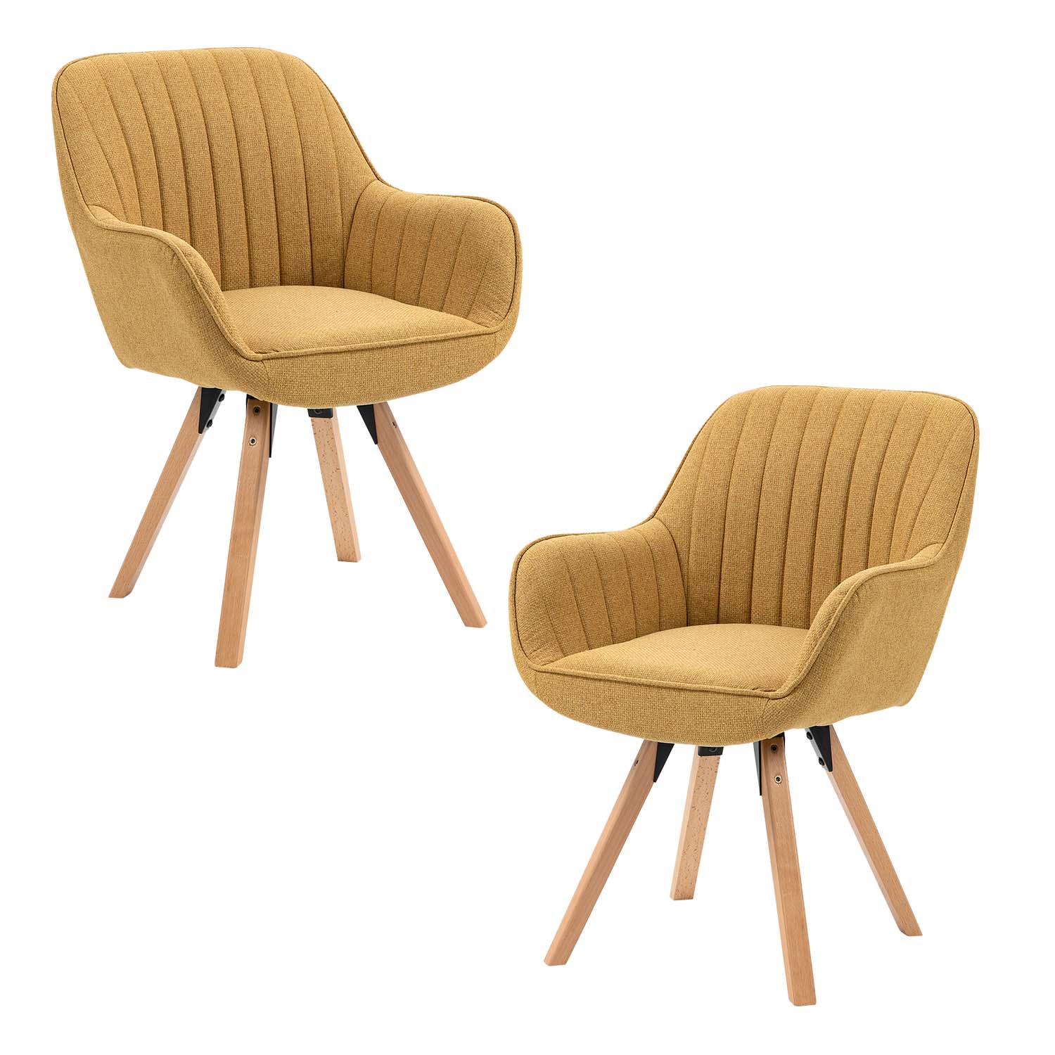 Set of 2 comfortable yellow fabric dining room chairs with 360° swivel - CARSON FABRIC YELLOW 2PCS