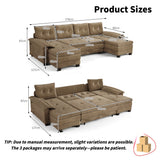 Canapé-lit U-forme khaki, Sectionnel Modulable Convertible, Chenille Moderne avec USB, Accoudoirs Amovibles
