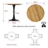 Ensemble de salle à manger de style scandinave composé d'une table ronde en chêne et de 2 fauteuils en suédine marron
