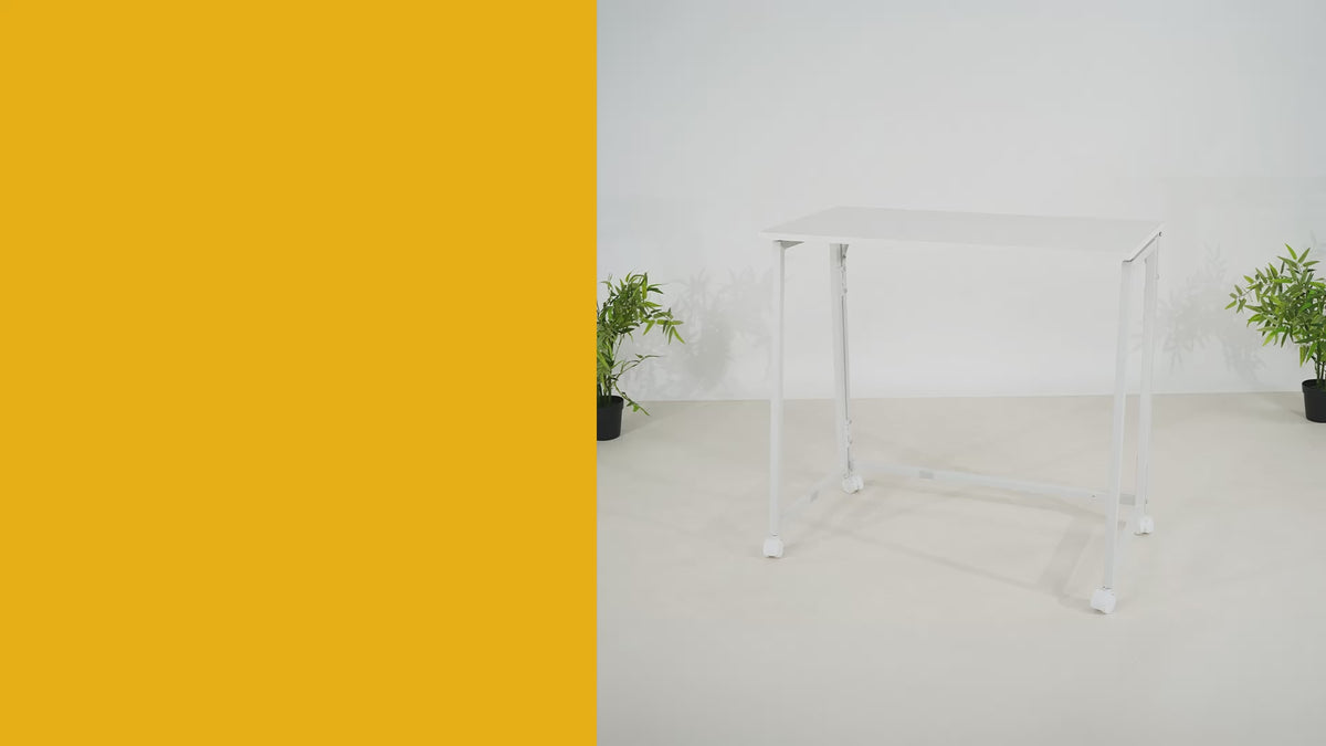 Skandinavischer klappbarer Computertisch/Computertisch mit 4 Rollen aus weißem Holz und weißem Metall – ASCOLI