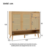 Meubles Cosy Meuble à chaussures naturel – Design moderne en rotin, panneaux de particules avec pieds en bois massif