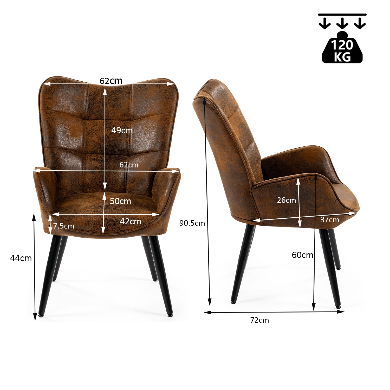 Fauteuil scandinave avec accoudoirs en suédine à surpiqûres - KANAS