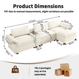 Canapé d'angle modulable 4 places beige en chenille, canapé en L Cloud avec rangement et pouf amovible