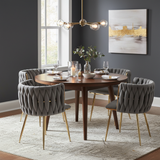 Stylish dining setup with gray velvet chairs