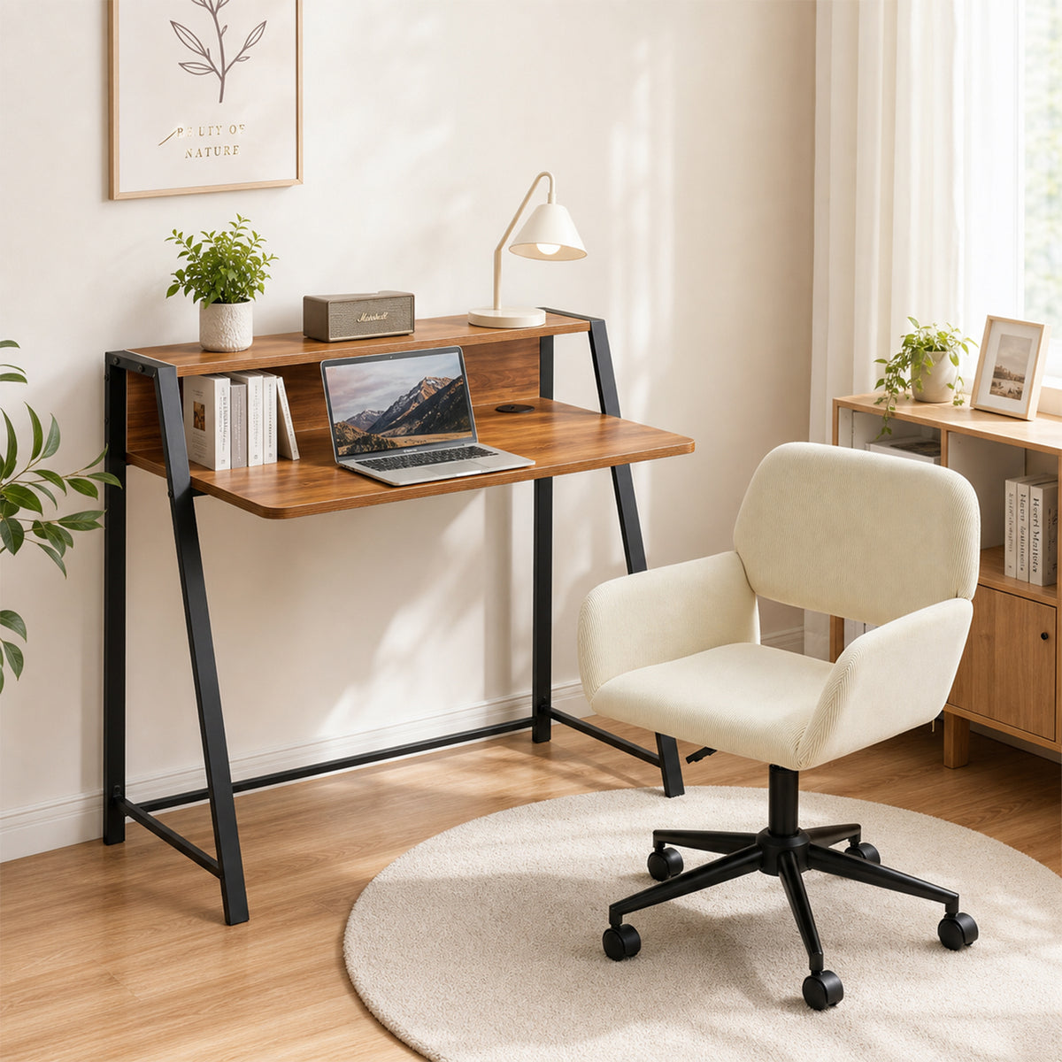 Bureau compact en MDF, coloris noyer