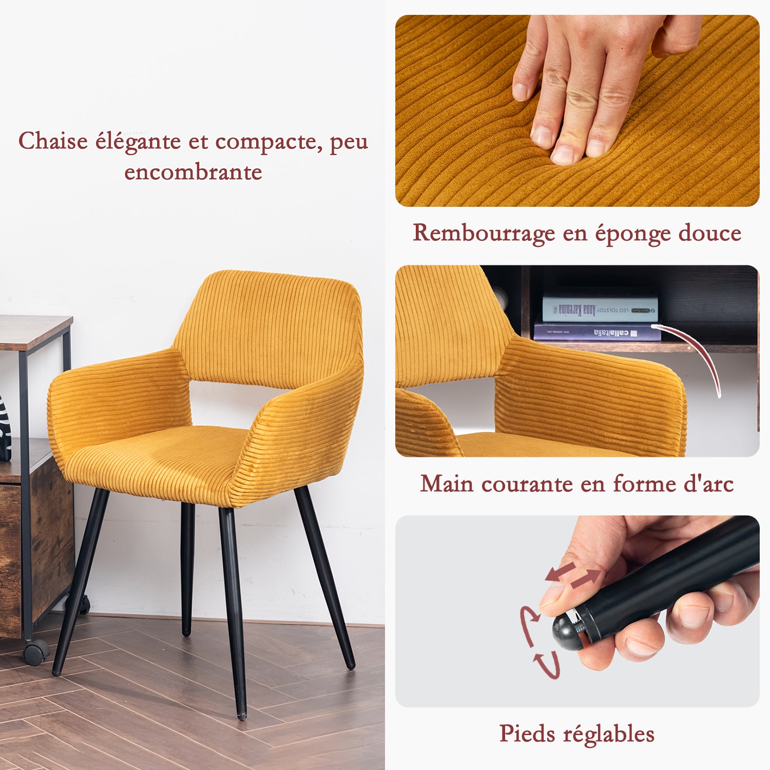 Round Table Table Table Table Timber Ø80 cm with 4 black velvet chairs, modern and comfortable style