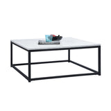 Zeitgenössischer Stil quadratischer Couchtisch, Marmoreffekt Holzschale, Black Metal Struktur - facto