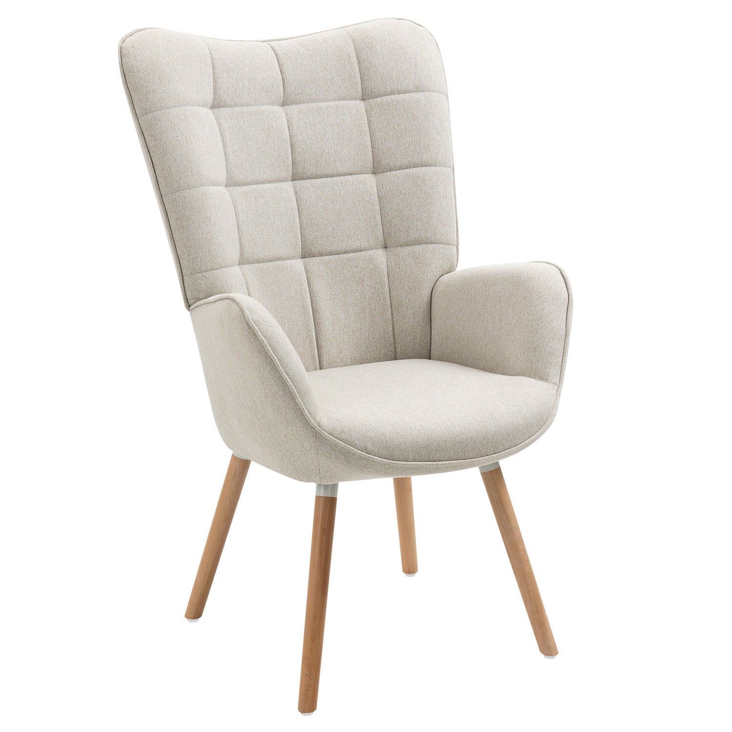 Fauteuil scandinave avec accoudoirs en tissu beige à surpiqûres - FUNKEL