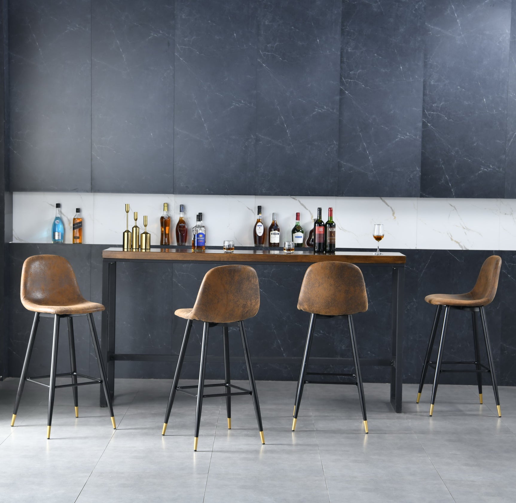Lot de 2 tabourets de bar industriels avec dossier en suédine - CHARLTON BAR