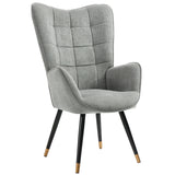 Scandinavian armchair with armrests in gray fabric with stitching - Funkel