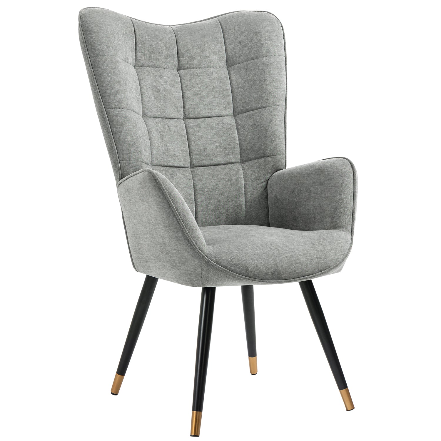 Scandinavian armchair with armrests in gray fabric with stitching - Funkel
